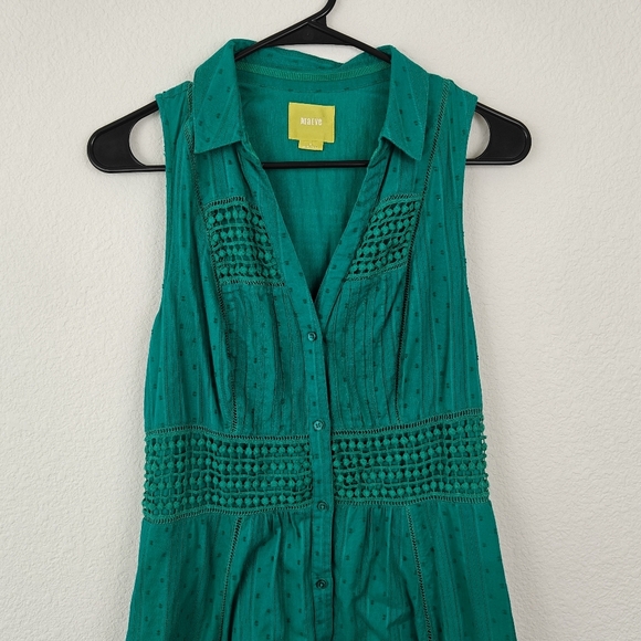 Anthropologie Maeve Swiss Dot Lace Crochet Shirt Dress Sleeveless Button Up Sz 6 - Picture 6 of 12